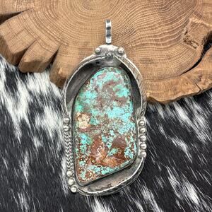 1960s Native American NAVAJO Sterling Silver Royston Turquoise Statement Pendant